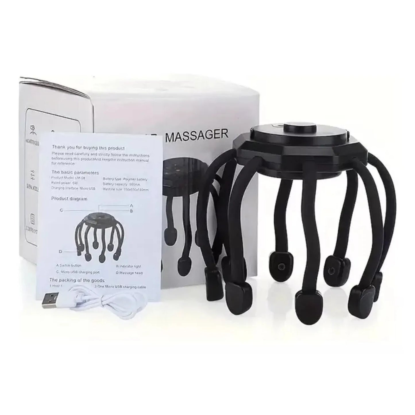 MASAJEADOR DE CABEZA ELÉCTRICO EN FORMA DE PULPO RECARGABLE